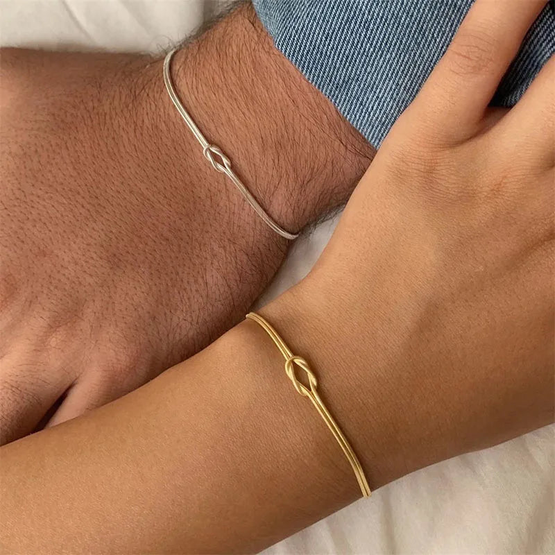 Forever Knot Bracelet — gold knot bangle on wrist